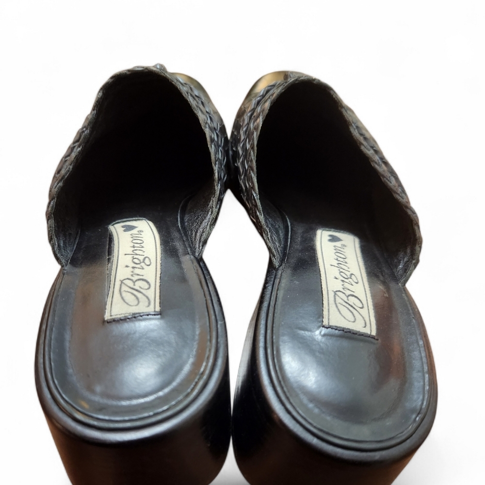 Brighton Vintage Franki Black Basket Weave Leather Heeled Clogs Mules Size 7.5 - Picture 3 of 10